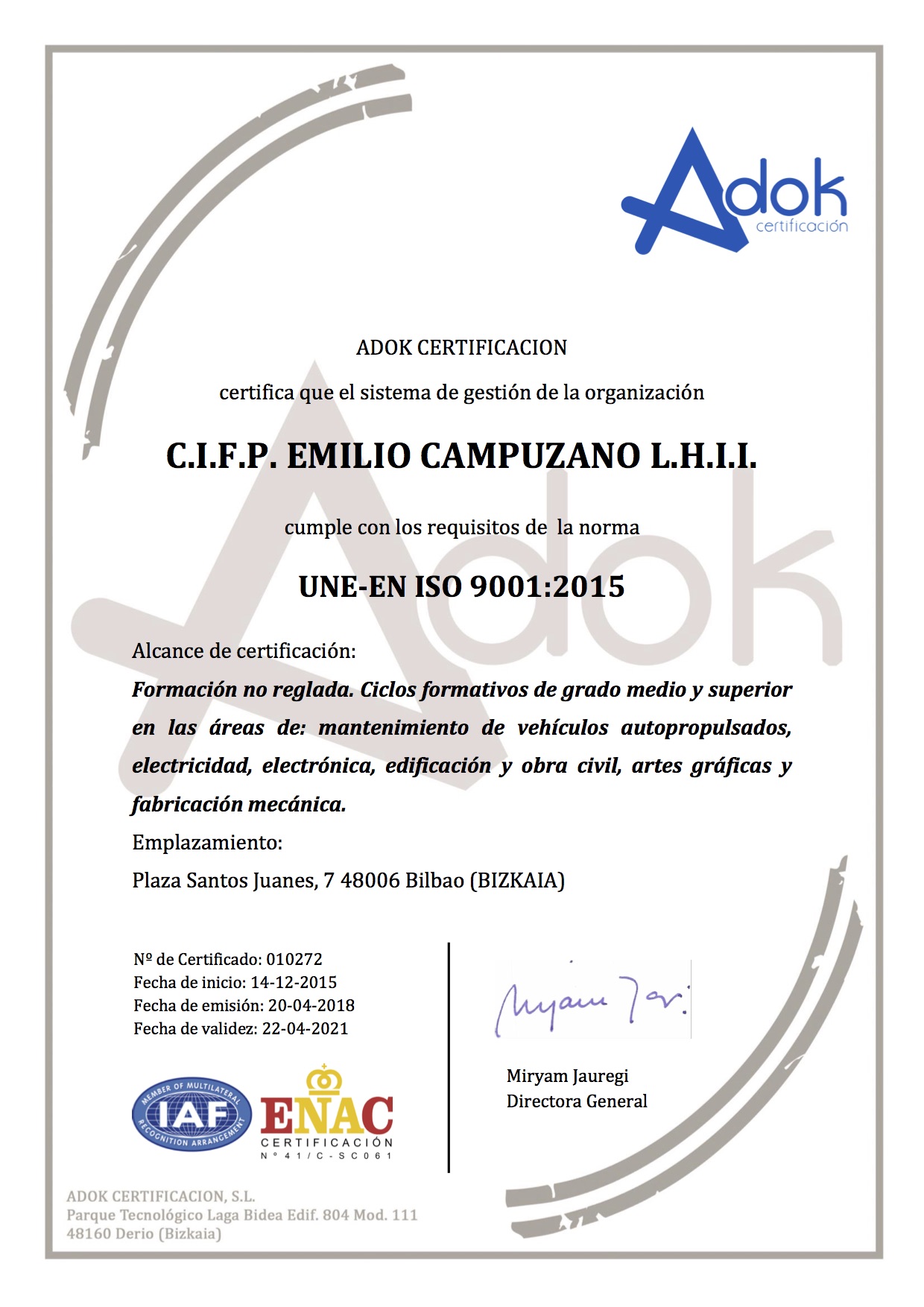 Certificado 9001 2015 Emilio Campuzano
